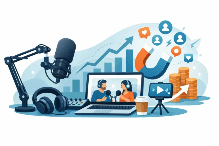 Udstyr til podcast optagelse der skaber leads
